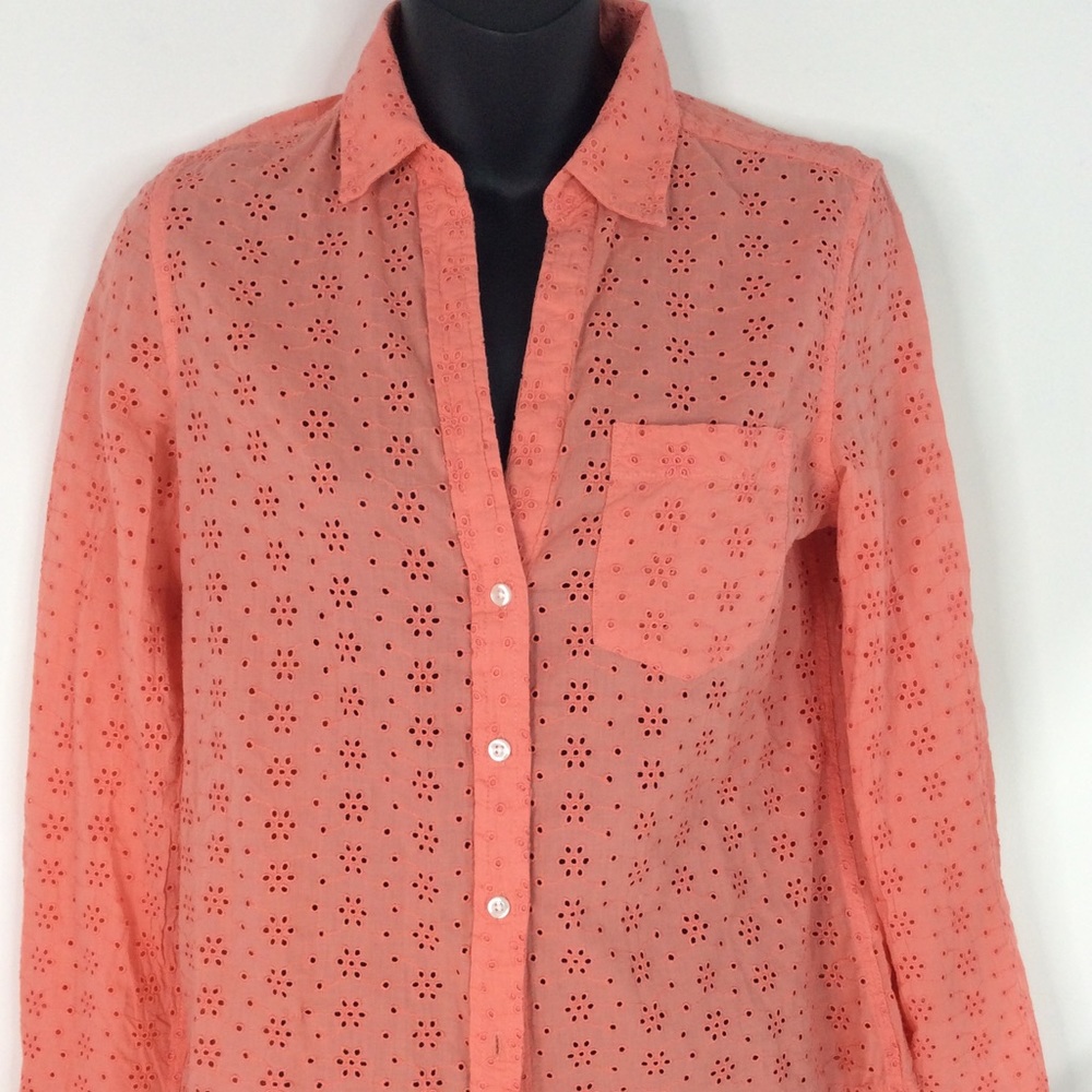 Gap Top Blouse Perfect Shirt Button Up Orange XS